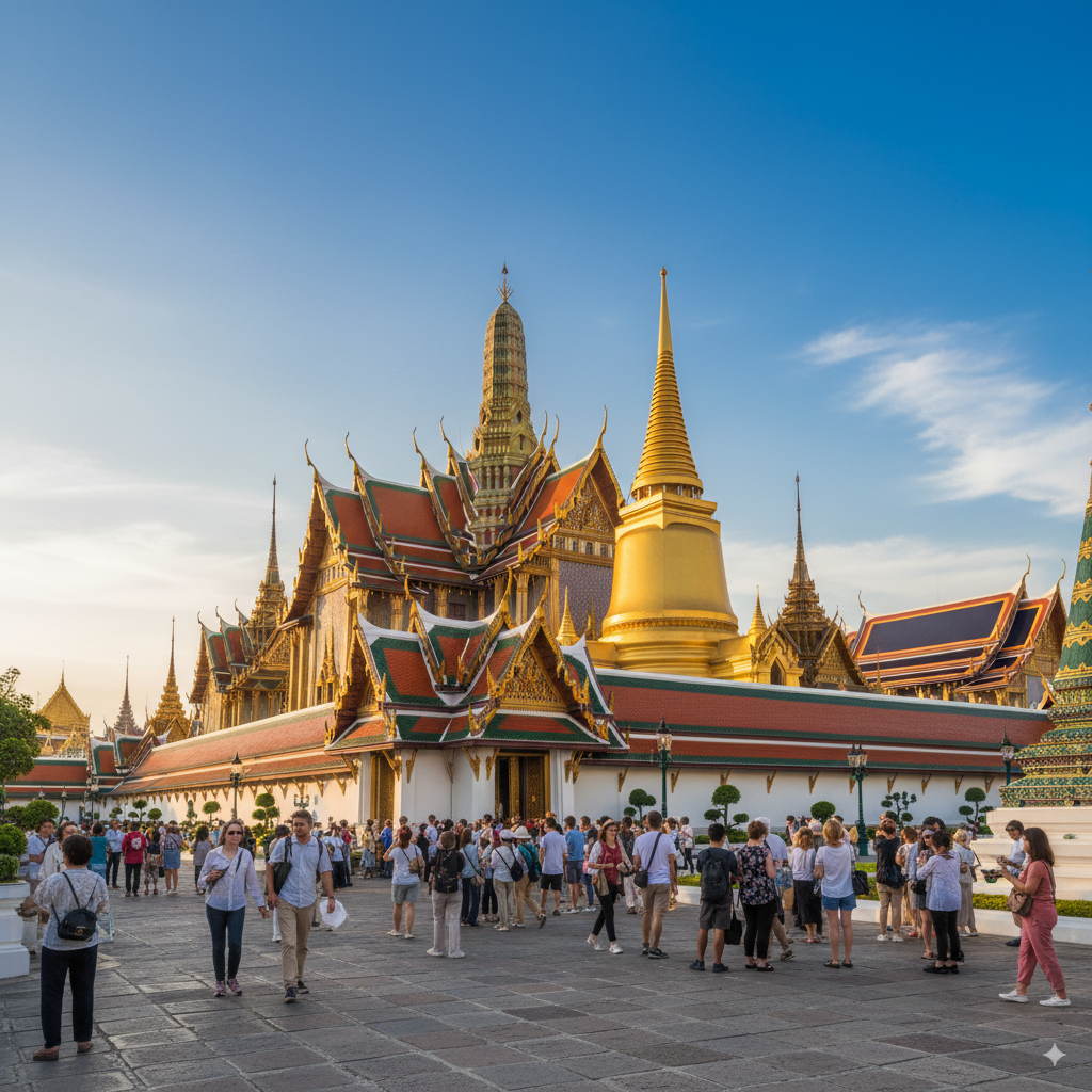 Wat Phra Kaew Grand Palace Bangkok with golden spires under blue sky – Thailand tourism top 10 must-visit temples
